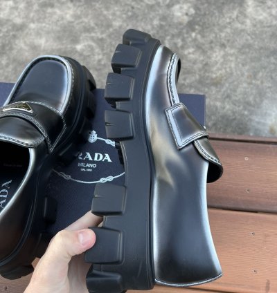 Prada Monolith Brushed Leather Loafers Size 8