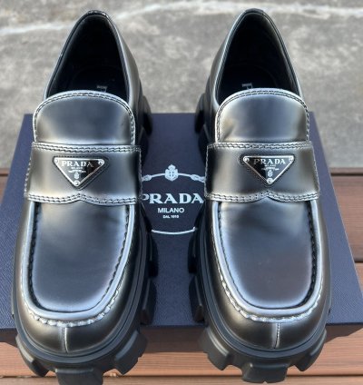 Prada Monolith Brushed Leather Loafers Size 8