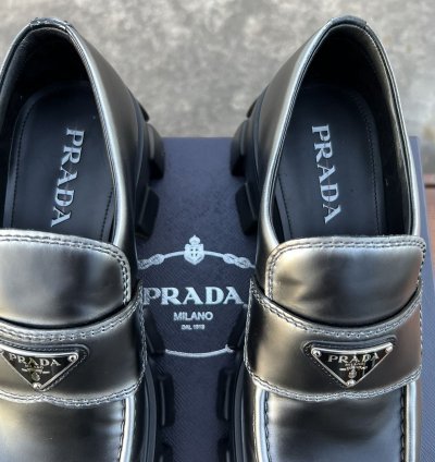 Prada Monolith Brushed Leather Loafers Size 8