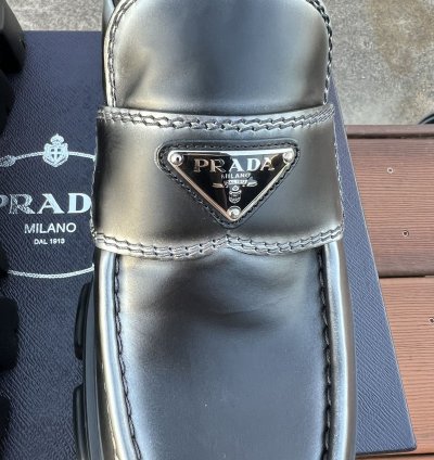 Prada Monolith Brushed Leather Loafers Size 8