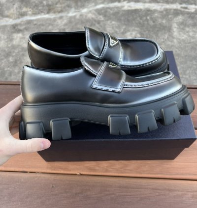 Prada Monolith Brushed Leather Loafers Size 8