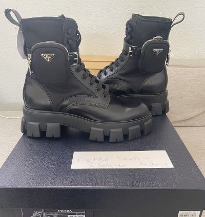 Prada Monolith Leather And Nylon Fabric Boots Size 11us 45eu