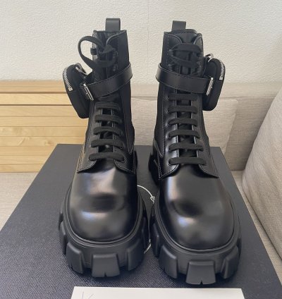 Prada Monolith Leather And Nylon Fabric Boots Size 11us 45eu