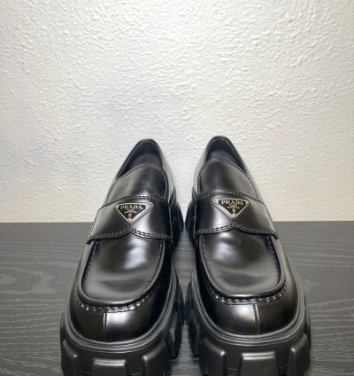 Prada Monolith Lug-sole Brushed Leather Loafers Size 9