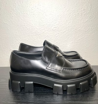 Prada Monolith Lug-sole Brushed Leather Loafers Size 9