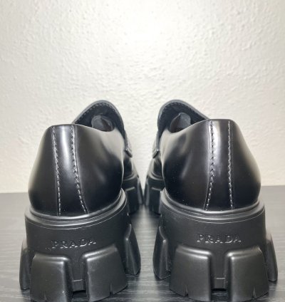 Prada Monolith Lug-sole Brushed Leather Loafers Size 9