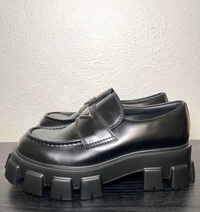 Prada Monolith Lug-sole Brushed Leather Loafers Size 9