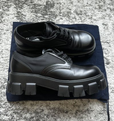 Prada Monolith Rois Leather And Nylon Derby
