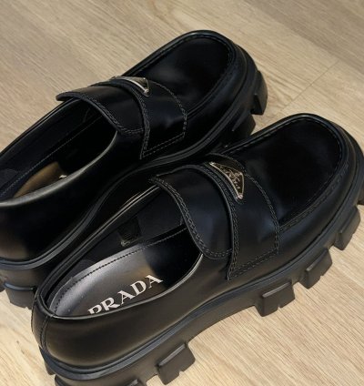Prada Monolith Triangle Logo Loafers