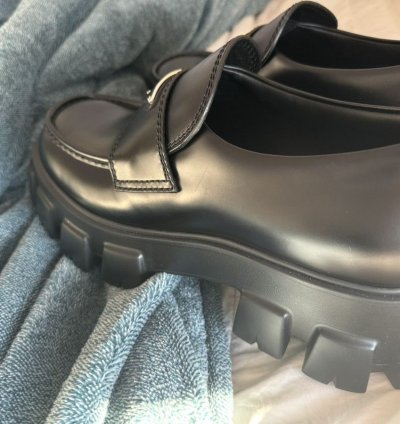 Prada Monolith Triangle Logo Loafers