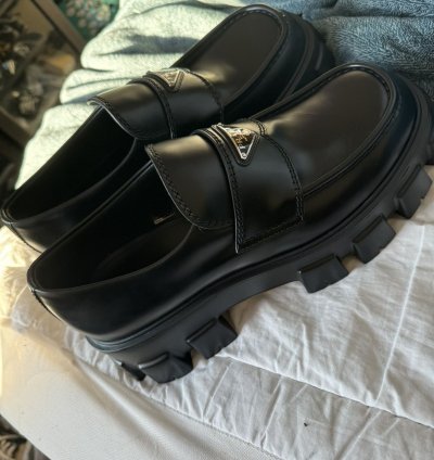 Prada Monolith Triangle Logo Loafers