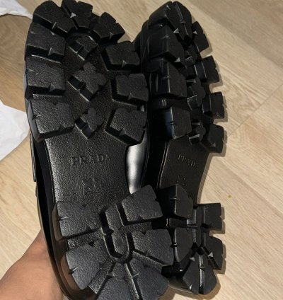 Prada Monolith Triangle Logo Loafers