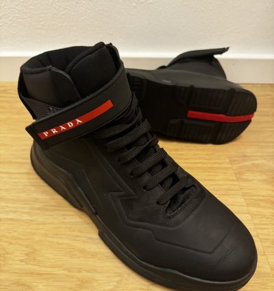 Prada Nubuck Polarius Mens High Top Sneakers 10 5 Black