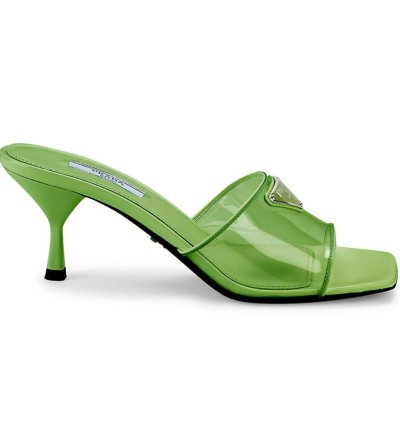 Prada Plexiglas Green Pvc Patent Leather Backless Sandal