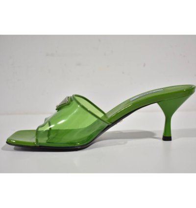 Prada Plexiglas Green Pvc Patent Leather Backless Sandal