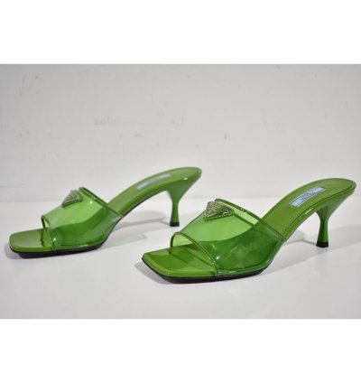Prada Plexiglas Green Pvc Patent Leather Backless Sandal