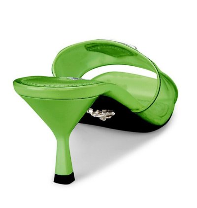 Prada Plexiglas Green Pvc Patent Leather Backless Sandal