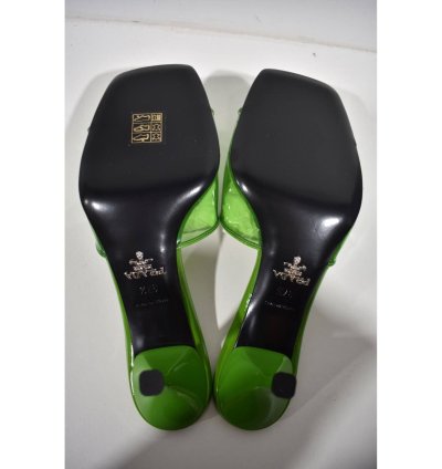 Prada Plexiglas Green Pvc Patent Leather Backless Sandal