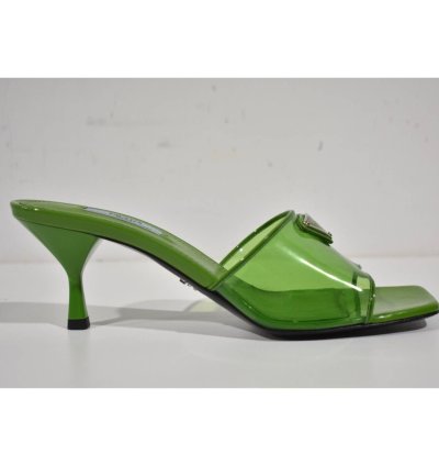 Prada Plexiglas Green Pvc Patent Leather Backless Sandal