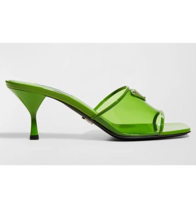Prada Plexiglas Green Pvc Patent Leather Backless Sandal
