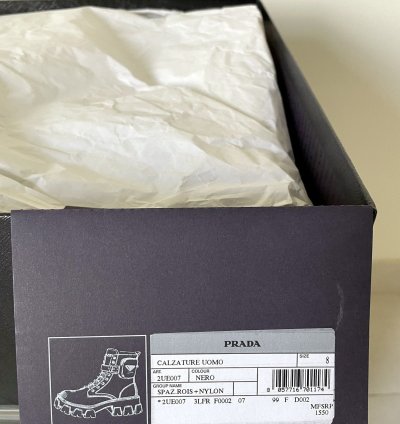 Prada Re-nylon Leather Zip Pocket Combat Boots Size 9 Us