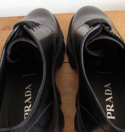 Prada Rocksand Leather Lace-up Shoes Black