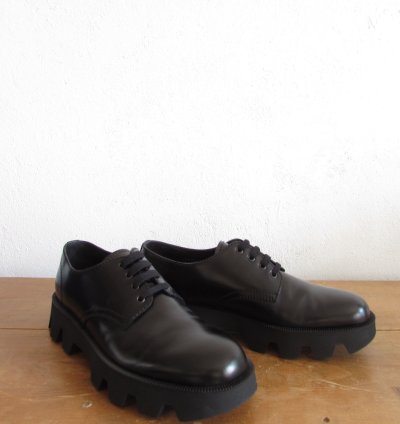 Prada Rocksand Leather Lace-up Shoes Black