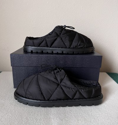 Prada Rush Quilted Nylon Mule Sandals In Black