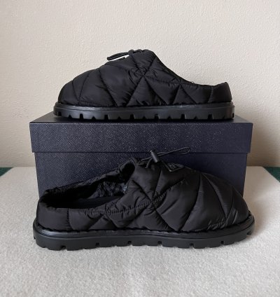 Prada Rush Quilted Nylon Mule Sandals In Black