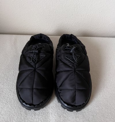 Prada Rush Quilted Nylon Mule Sandals In Black