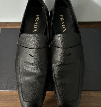 Prada Saffiano Logo Penny Loafers