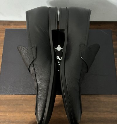 Prada Saffiano Logo Penny Loafers