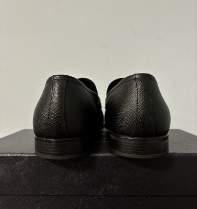 Prada Saffiano Logo Penny Loafers