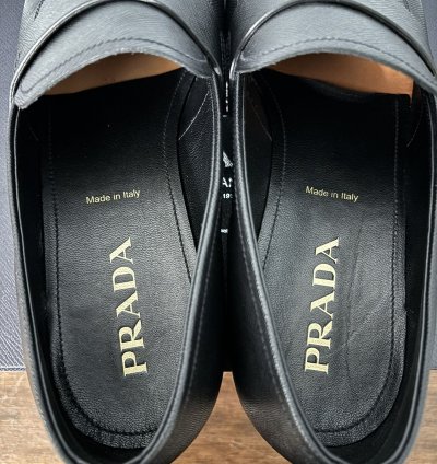 Prada Saffiano Logo Penny Loafers