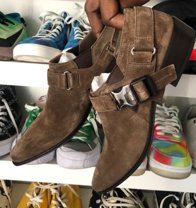 Prada Santiago Suede Logo Harness Western Brogue Shoe