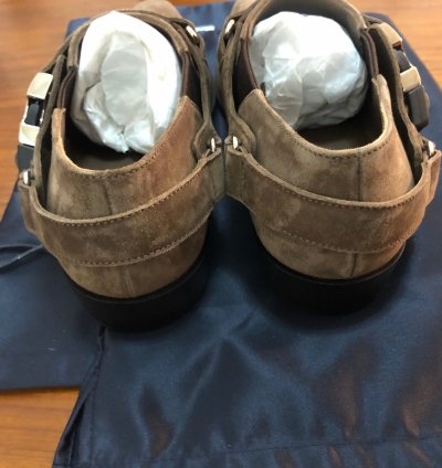 Prada Santiago Suede Logo Harness Western Brogue Shoe