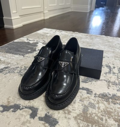 Prada Spazzolato Logo Platform Leather Loafers