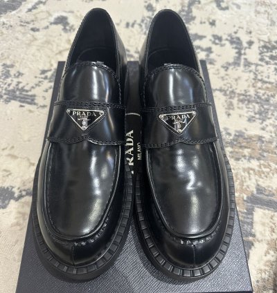 Prada Spazzolato Logo Platform Leather Loafers