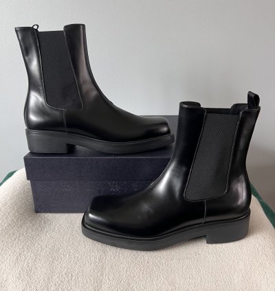 Prada Square Toe Brushed Leather Chelsea Boots In Black
