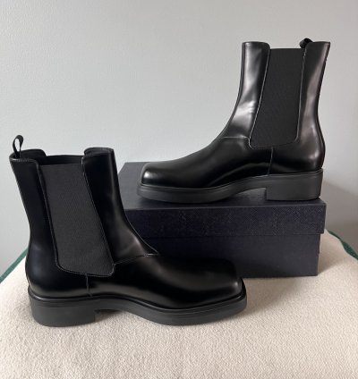Prada Square Toe Brushed Leather Chelsea Boots In Black