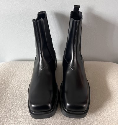 Prada Square Toe Brushed Leather Chelsea Boots In Black