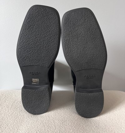 Prada Square Toe Brushed Leather Chelsea Boots In Black