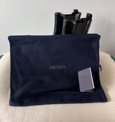 Prada Square Toe Brushed Leather Chelsea Boots In Black