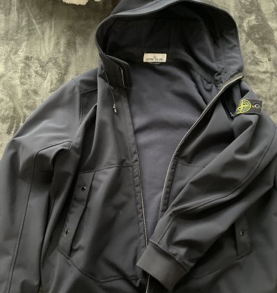 Stone Island Soft Shell- Hooded Jacket - Navy