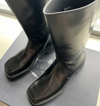 Prada Square Toe Embroidered Logo Boots