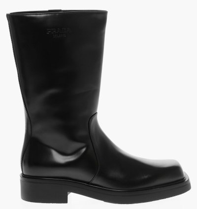 Prada Square Toe Embroidered Logo Boots
