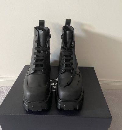 Prada Square Toe Lace Up Boots