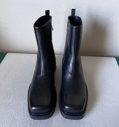Prada Square Toe Leather Ankle Boots In Black