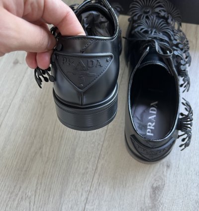 Prada Ss22 Flower Derby Leather Shoes