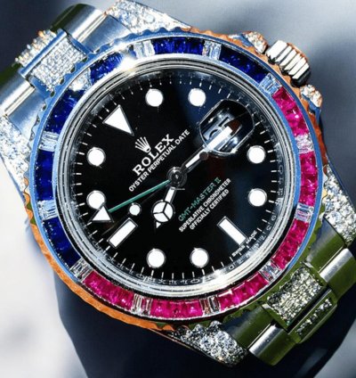 Rolex Gmt-master Ii Pepsi 40 Mm Oyster Black Dial Custom Diamond-set - Iced Out